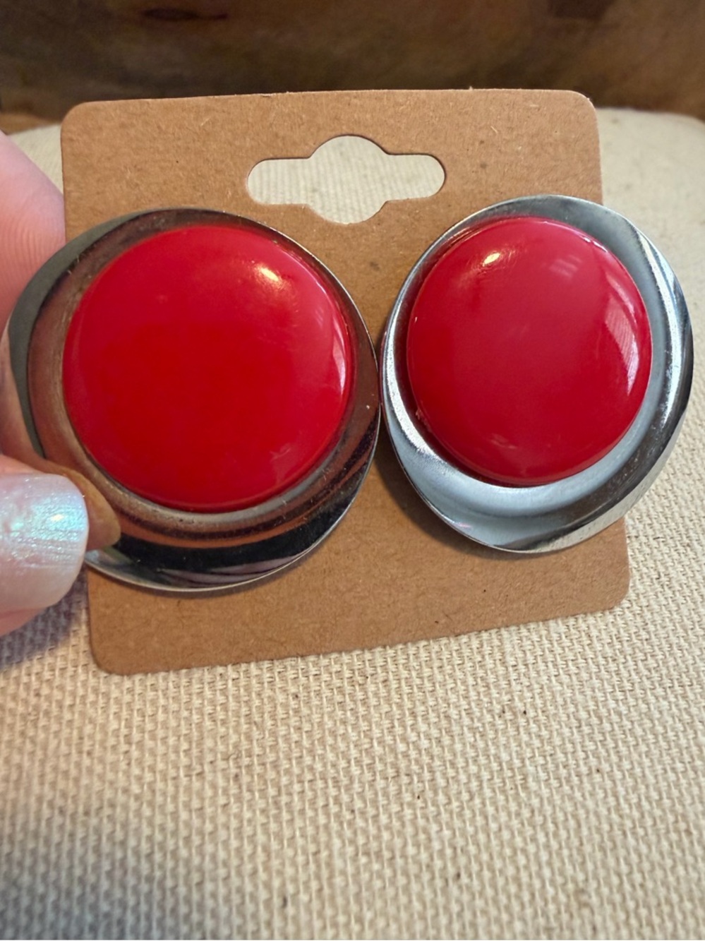 Art Deco Red Round Statement Earrings